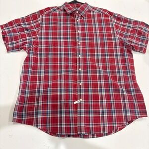 Roundtree & Yorke Mens 2XT Red Plaid Short Sleeve Button Down Cotton Shirt